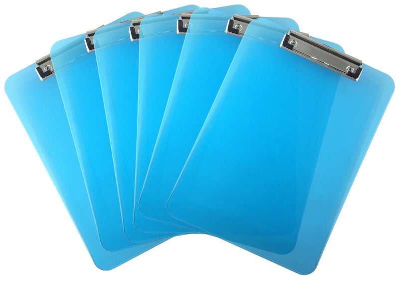 Trade Quest Plastic Clipboard Transparent Color Letter Size Low Profile Clip (Pack of 6) (Blue) - Image 1